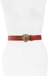 Dolce & Gabbana Devotion Logo Heart Buckle Leather Belt In Poppy Red