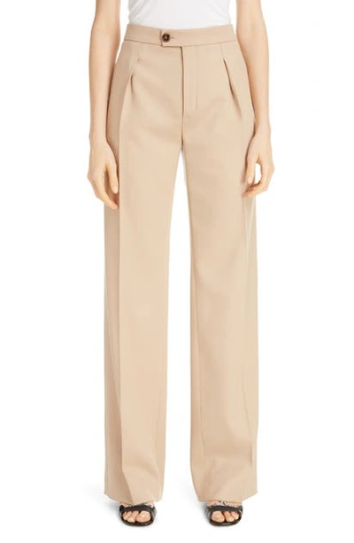 Chloé Side Stripe Pintucked Stretch Wool Flare Pants In Beige