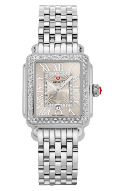 Michele Deco Diamond Watch Head & Bracelet, 29mm In Silver