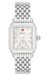 Michele Deco Mid Diamond Dial Watch In Silver/ White