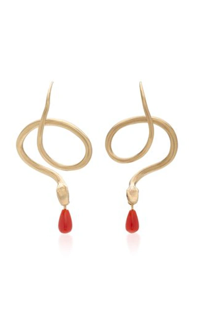 Annette Ferdinandsen 14k Gold Diamond And Coral Earrings