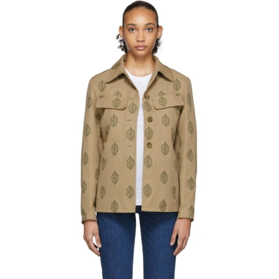 Chloé Embroidered Multi-logo Shirt Jacket In Beige,green