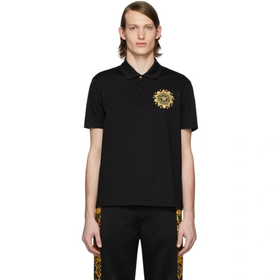 Versace Medusa Print Cotton Polo Shirt In Black,gold