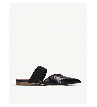 Malone Souliers Maisie Mock Croc Pointed-toe Ballet Flats In Black