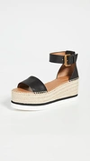 See By Chloé Leather Sandals Espadrillas Wedge 7 Cm In Nero
