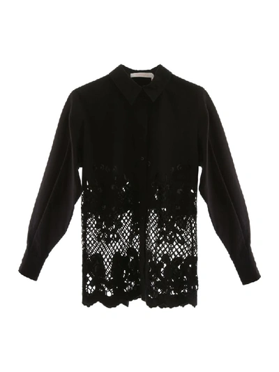 See By Chloé Floral-embroidered Cotton-poplin Shirt In Black