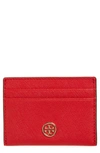 TORY BURCH ROBINSON LEATHER CARD CASE - RED,54886