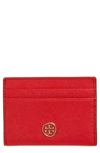 Tory Burch Robinson Leather Card Case - Red In Brilliant Red