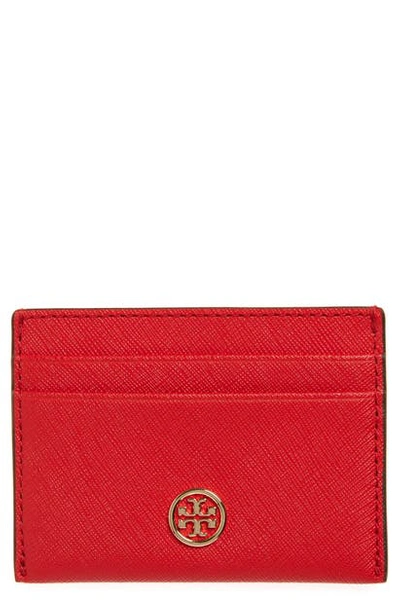 Tory Burch Robinson Leather Card Case - Red In Brilliant Red