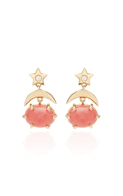 Andrea Fohrman Cosmo 14k Gold, Diamond And Rhodochrosite Earrings In Red