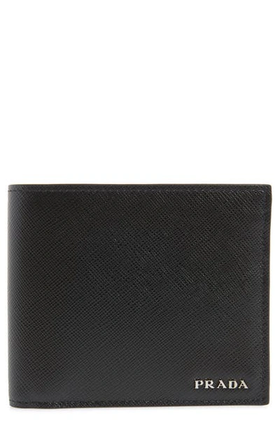 Prada Saffiano Cross Leather Wallet In Nero/ Fuoco