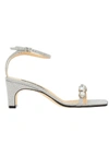 Sergio Rossi 60mm Embellished Glitter Leather Sandals In Silver