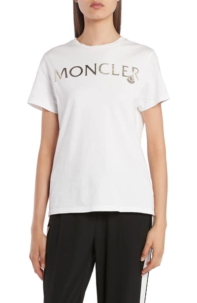 Moncler Short-sleeve Cotton Gold Logo T-shirt In White