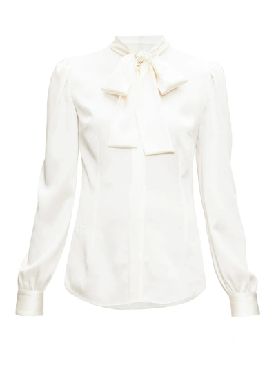 Dolce & Gabbana Pussy-bow Silk-blend Satin Blouse In White