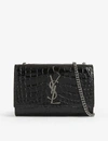 SAINT LAURENT KATE SMALL MONOGRAM CROC-EMBOSSED LEATHER SHOULDER BAG,118-2000644-4693901QO0R1000