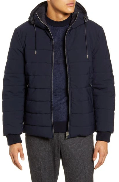 Hugo Boss Reversible Jacket In Water-repellent Mixed Fabrics In Dark Blue