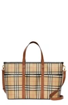 BURBERRY PARKER ARCHIVE CHECK COATED CANVAS DIAPER TOTE BAG,8023905