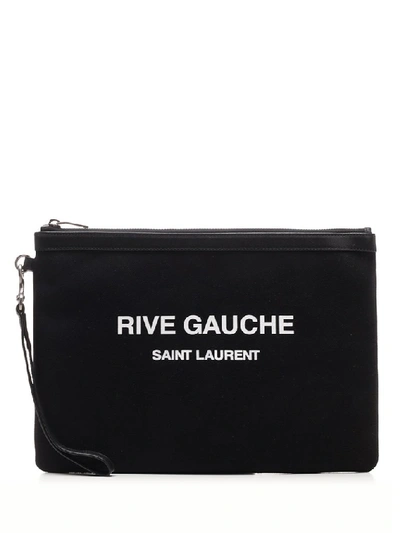 Saint Laurent Logo Print Flat Pouch In Black