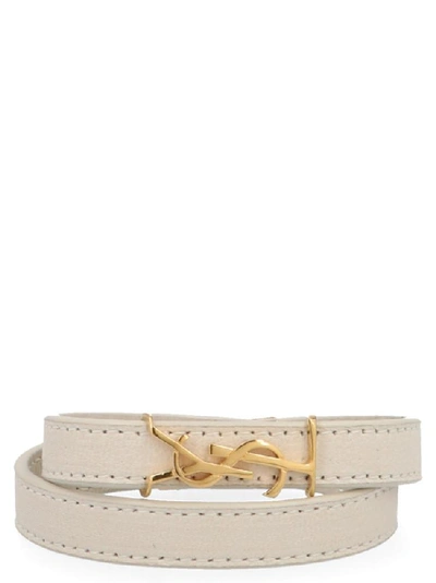 Saint Laurent Ysl Monogram Wrap Bracelet In White