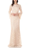 Carmen Marc Valvo Infusion Sequin Embroidered Trumpet Gown In Champagne