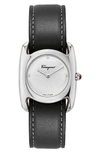 Ferragamo Salvatore Feragamo Vara Leather Strap Watch, 28mm X 34mm In Black/ White Guilloche/ Silver