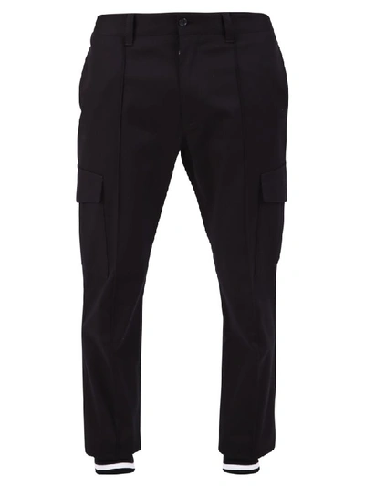 Dolce & Gabbana Striped-cuff Cotton-blend Twill Cargo Trousers In Black