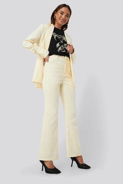 Erica Kvam X Na-kd Highwaisted Suit Pants - Yellow In Off White