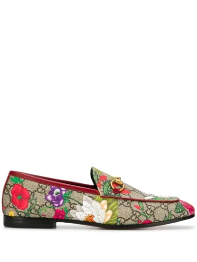 Gucci Flora Gg Supreme Loafers In Red