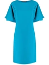 Alberta Ferretti Butterfly Sleeve Crepe Dress In Blue