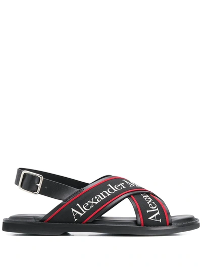 Alexander Mcqueen Cross Strap Sandals In Black,white,red
