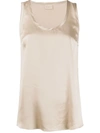 Brunello Cucinelli Reversible Stretch Silk Satin Top In Neutrals