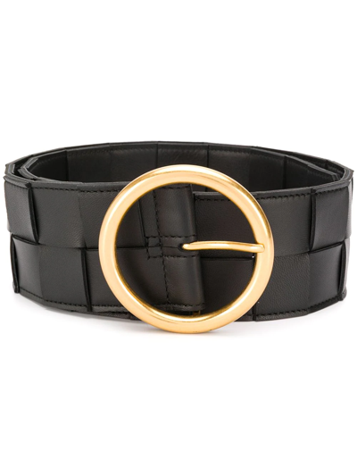 Bottega Veneta Intrecciato Leather Wide Belt In Black,black