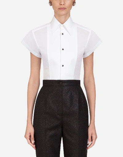 Dolce & Gabbana Short-sleeved Poplin Tuxedo Shirt In White