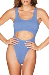 Bound By Bond-eye The Mishy High Cut Ribbed One-piece Swimsuit In Periwinkle