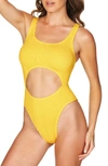 Bound By Bond-eye The Mishy High Cut Ribbed One-piece Swimsuit In Lemon