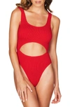 Bound By Bond-eye The Mishy High Cut Ribbed One-piece Swimsuit In Baywatch Red