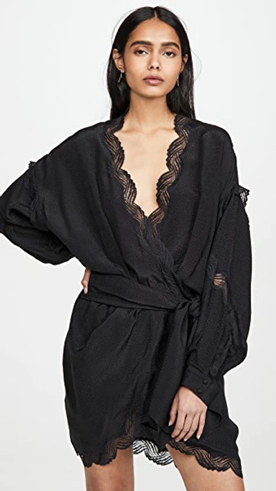 Iro Ragna Lace-trimmed Jacquard Mini Wrap Dress In Black