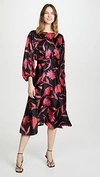 Saloni Kim B Boat-neck Belted Floral Long Dress In Noir Carnation