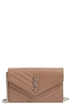 Saint Laurent Quilted Calfskin Leather Wallet On A Chain In Fard