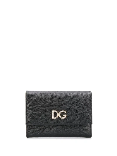 Dolce & Gabbana Crystal Embellished Logo Snap Button Wallet In Black