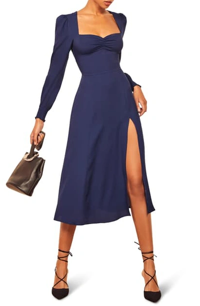 Reformation Wallflower Long Sleeve Midi Dress In Danube | ModeSens