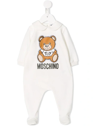 Moschino Babies' Long Sleeve Teddy Print Body In White