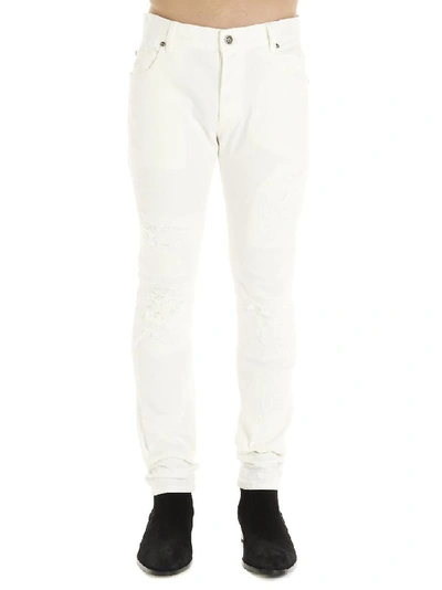 Balmain Distressed Slim-fit Jeans In White