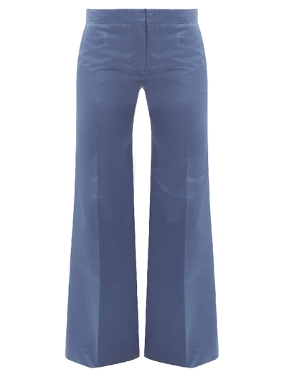 Valentino High-rise Silk-satin Straight-leg Trousers In Blue