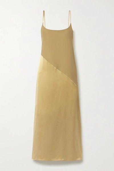 Asceno Net Sustain Lisbon Silk-crepe And Satin Nightdress In Gold