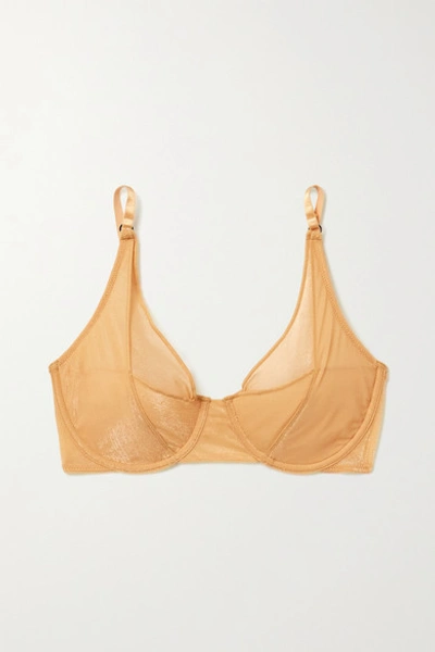 Lonely Thea Metallic Stretch-tulle Underwired Soft-cup Bra In Peach