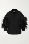 VALENTINO FEATHER-TRIMMED COTTON-BLEND POPLIN BLOUSE