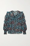 ULLA JOHNSON ISADORA RUFFLED FLORAL-PRINT FIL COUPÉ SILK AND LUREX-BLEND GEORGETTE BLOUSE