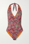 ETRO CROCHET-TRIMMED PAISLEY-PRINT HALTERNECK SWIMSUIT