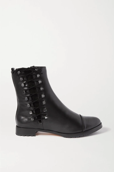 Alexandre Birman Izzie Lace-up Suede-trimmed Leather Ankle Boots In Black